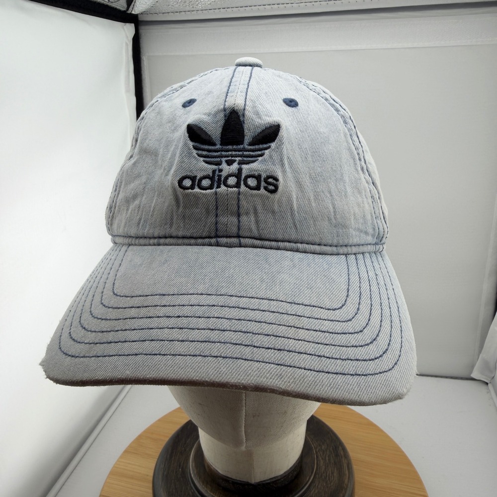 Adidas Originals Trefoil Denim Baseball Cap Light Wash Blue Strapback Hat A2L001